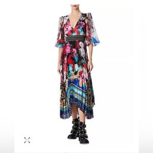 Alice+Olivia Ethel Printed Handkerchief Hem Midi Dress